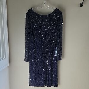 Size 12 PURPLE Patra Long Sleeve Sequin/Beaded Cocktail Dress by Patra
